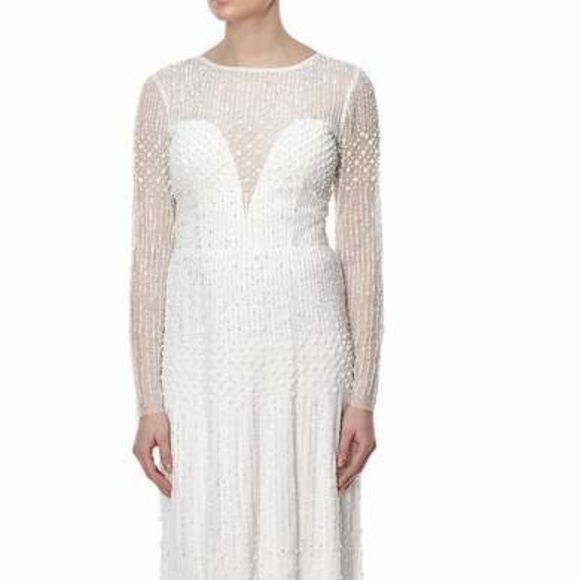 adrianna papell white beaded dress